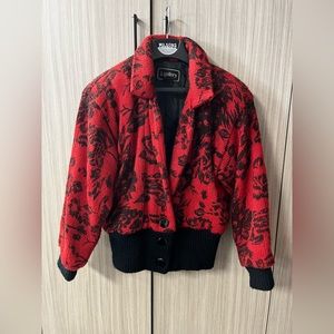 Vtg Rare Rose Jacket S M Red Rockabilly Gothic Punk Indie 80s Retro Floral Y2K